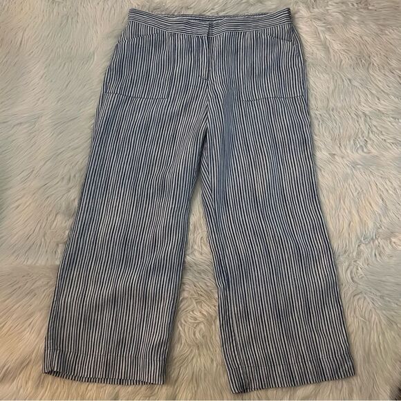 Chicos Pants The Ultimate Fit Wide Leg Linen Blue & White Striped Size 3 (XL 16) - Picture 1 of 7